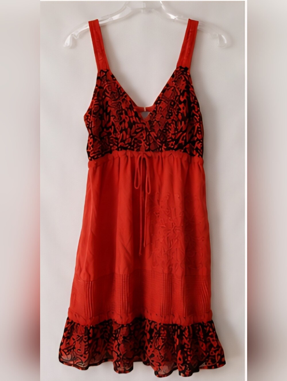 Yak & Yeti Burnt Orange Boho Embroidered Mini Dress M